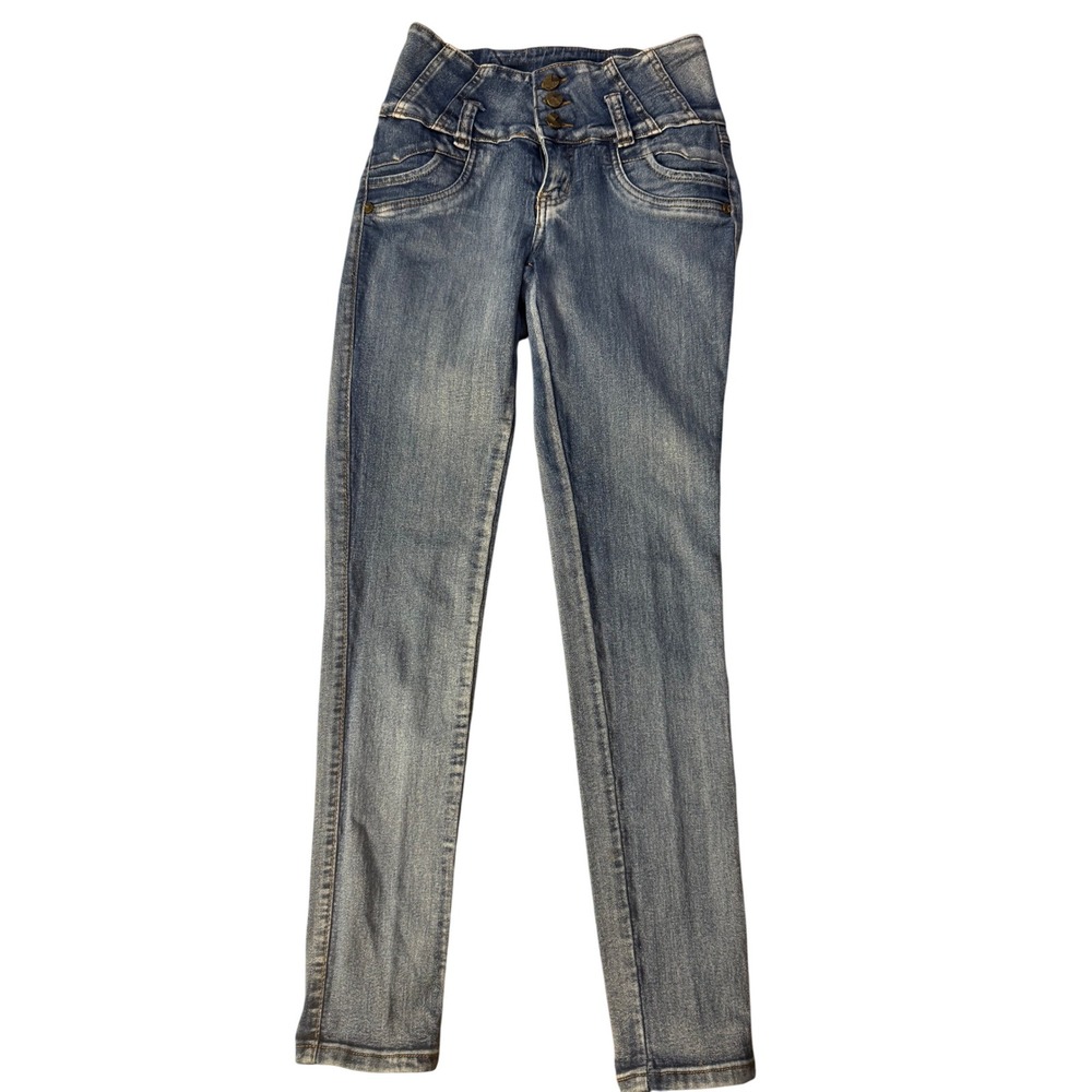 Crocker Jeans Womens High Rise Skinny Jeans Blue Denim Button Fly Size‎ Small